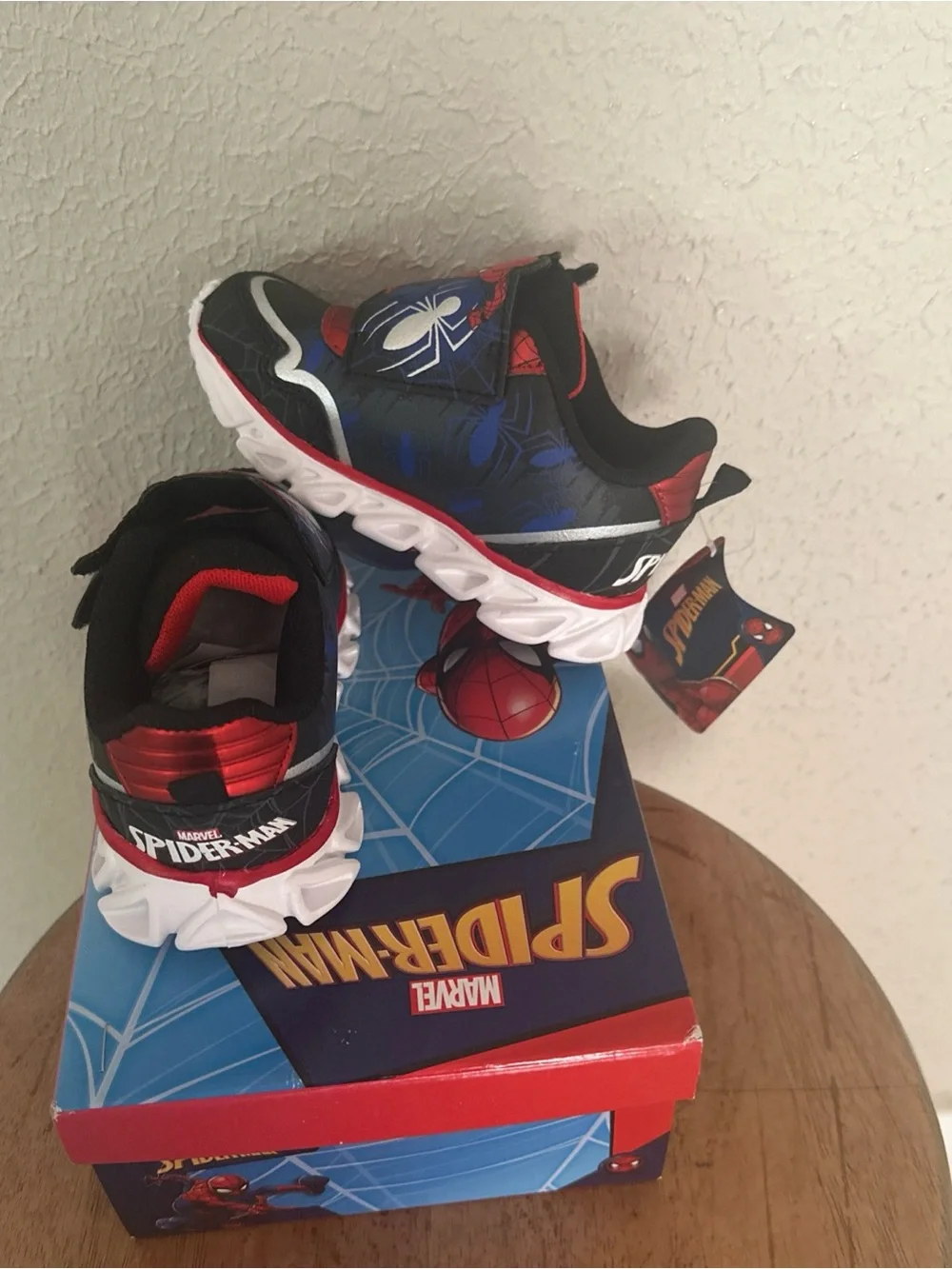 Kids Spider-Themed Red and Blue Athletic Sneakers - Hook & Loop Closure